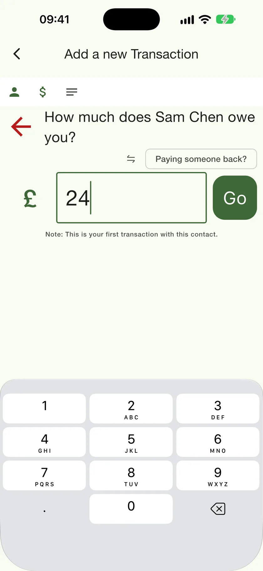 The How much step with 24 typed into the amount field